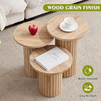Round Side Tables Set of 3, Circle Modern Fluted Nesting Coffee Table, Accent - Image 3