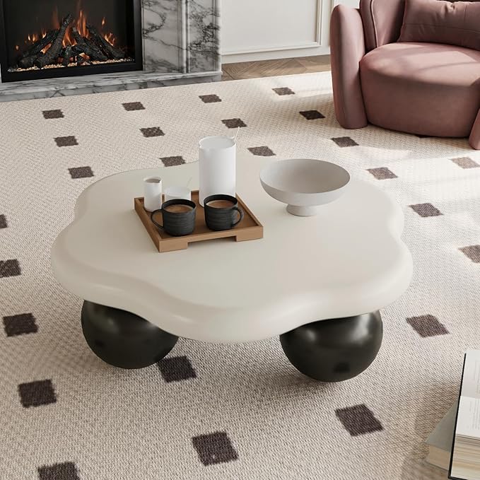 35" Cloud Coffee Table with 3 Ball Legs, Modern Minimalist Petal Center Table - Image 4