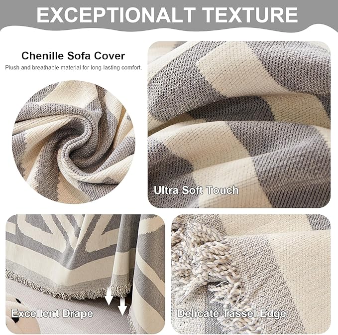 VClife Boho Couch Cover for Pet, Reversible Checkered Plaid Sofa Slipcover - Image 4