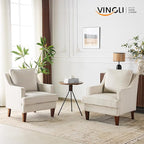 VINGLI Beige Accent Chair, Mid Century Modern Chairs, Upholstered Armchair - Image 9