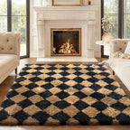 Ophanie Black & Beige Diamond Checkered Rugs by Ophanie