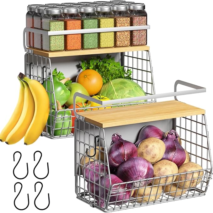 Magnetic Shelf for Fridge with Wood Lid, Fruit Potato and Onion Storage Bins by Ofiray-home