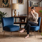 Velvet Accent Chair Set of 2 Comfy Living Room Chair Armless Slipper Chair Mid - Image 3