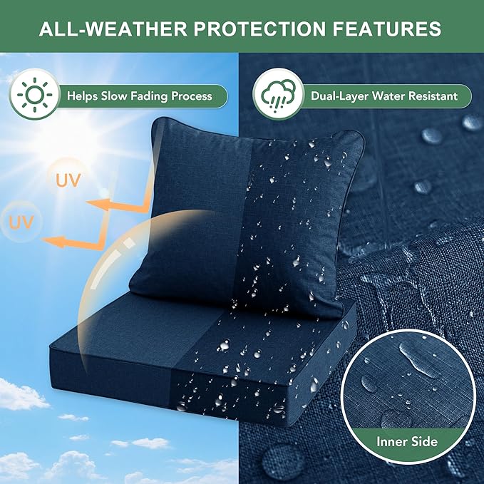Summsun Outdoor Chair Cushions, Faux Linen Backrest and Deep Seat Cushion Set - Image 3