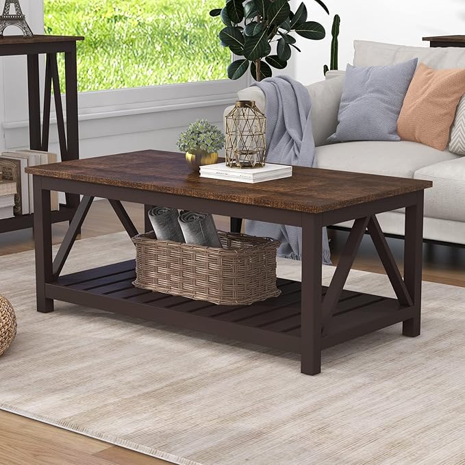 ChooChoo Farmhouse Coffee Table, Rustic Vintage Living Room Table by ChooChoo