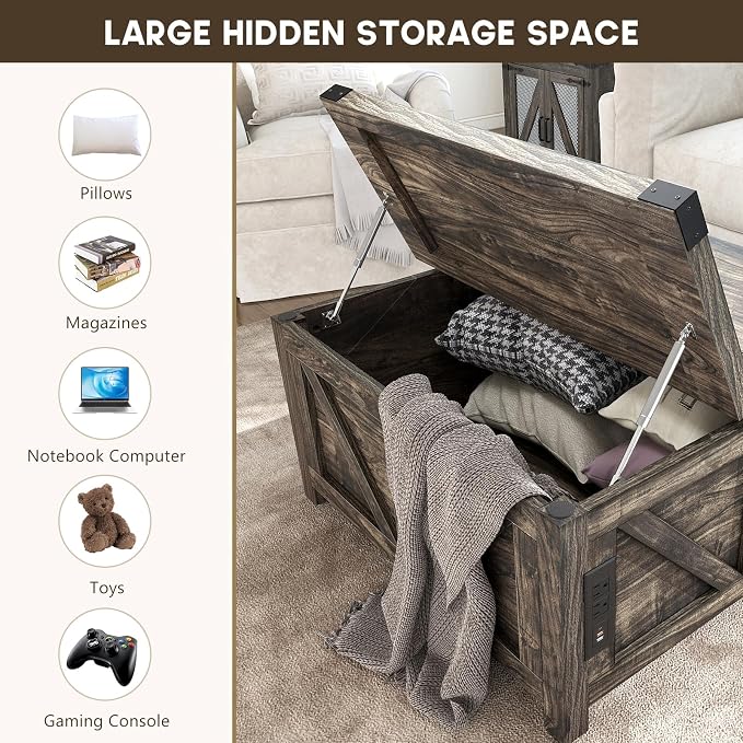 jimeimen Farmhouse Lift Top Coffee Table - Image 3