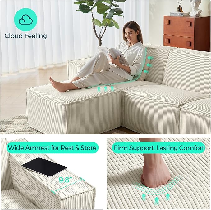LINSY HOME Oversized Modular Sectional Sofa, Corduroy Sectional Couches - Image 3