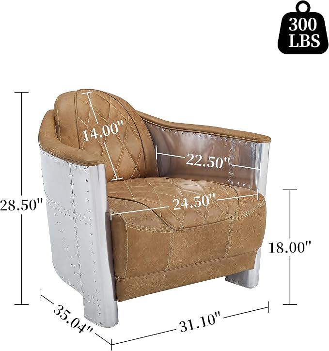 Art Leon Genuine Leather Chair, Mid Century Industrial Accent Arm Chair - Image 2