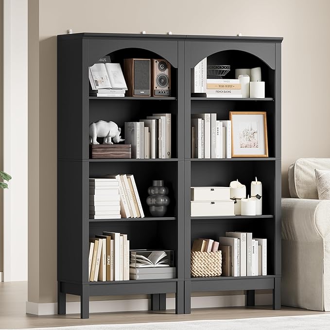 Arched Bookshelf with 4 Tier Open Shelves, Study and Living Room, Modern Black - Image 3
