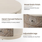 HOMPUS Round End Table with Carved Floral Pattern, Vintage Nightstand w 3 - Image 6