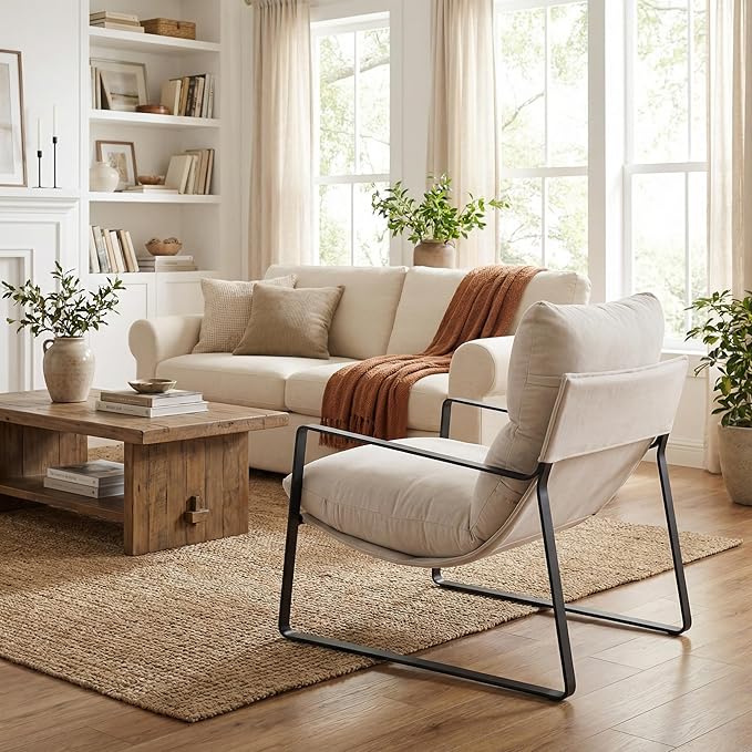 LukeAlon Modern Linen Accent Armchair, Upholstered Soft Living Room Chair - Image 4