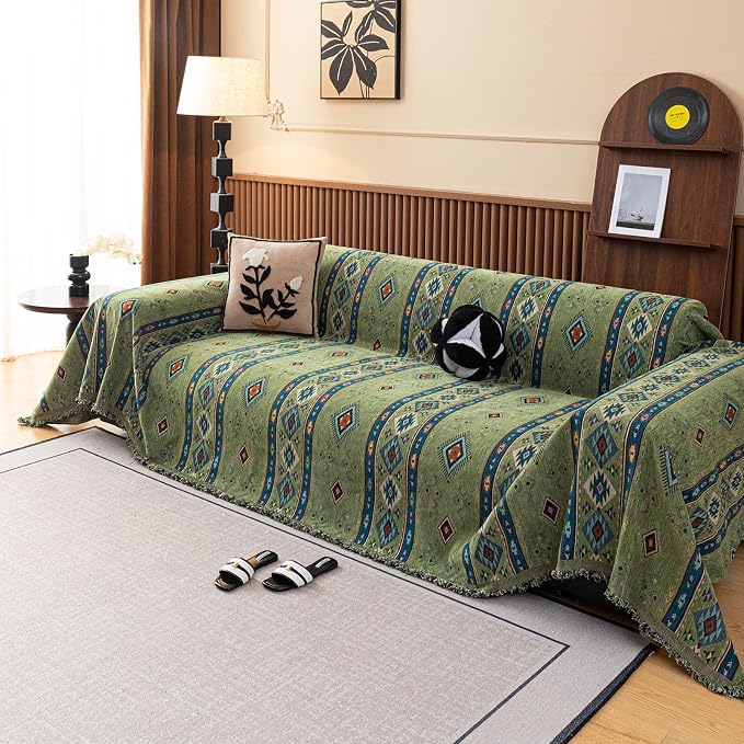VClife Bohemian Couch Cover, Vintage Moroccan Tribal Geometric Chenille Couch - Image 4
