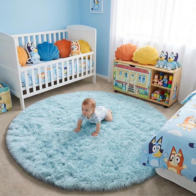 Amdrebio Light Blue Circle Round Rug 5Ft - Image 8