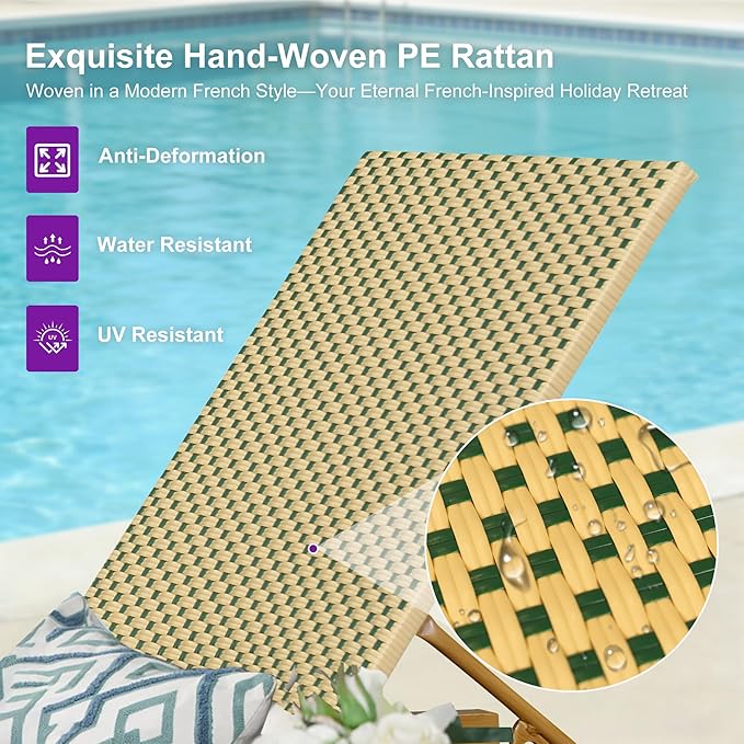 PURPLE LEAF Extra Wide Patio Chaise Lounge Set of 2 Outdoor Lounger French PE - Image 4