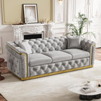 Luxury Chesterfield Sofa Set of 2, Velvet Tufted Couch Victorian Black and Gold - Image 8