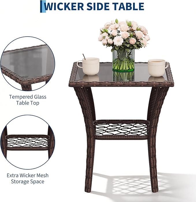 3-Piece Outdoor Patio Furniture Set, 2 Swivel Rocking Chairs and Tempered Glass - Image 5