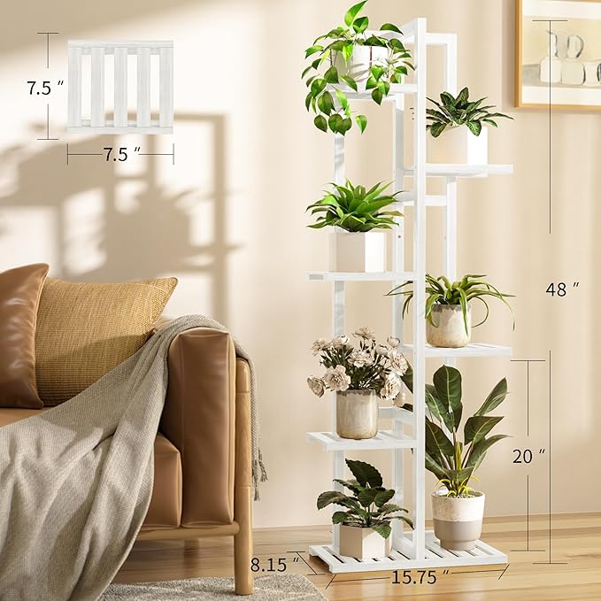 ROMGUAR CRAFT 6 Tier Bamboo Plant Stand Indoor, Wood Tall Flower Holder Corner - Image 3