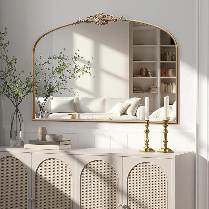 Besdomus Large Arched Vintage Mirror: 48"x33" French Oversize Champagne Gold - Image 3
