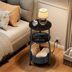 Round Side Table with Power Outlets, Small Coffee Table with S Basket, Space - Image 7