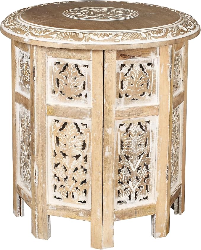 Lightnpro Hand Carved Solid Mango Wood Octagonal Accent Table by Lightnpro