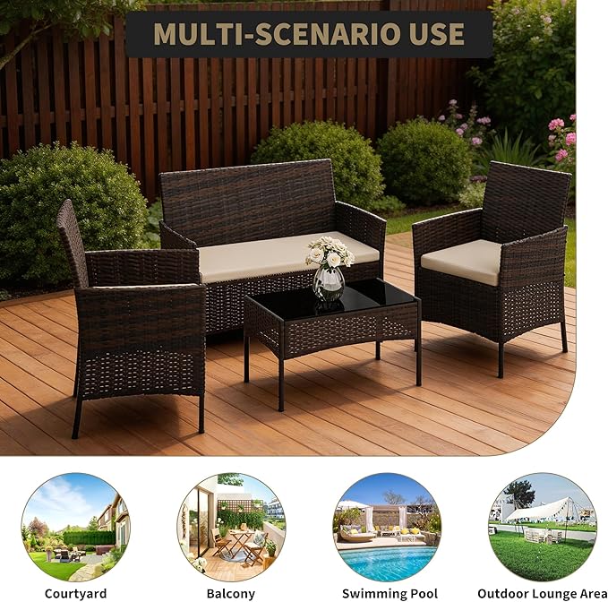 4-Piece Patio Furniture Set, Outdoor Wicker Conversation Set - Image 6