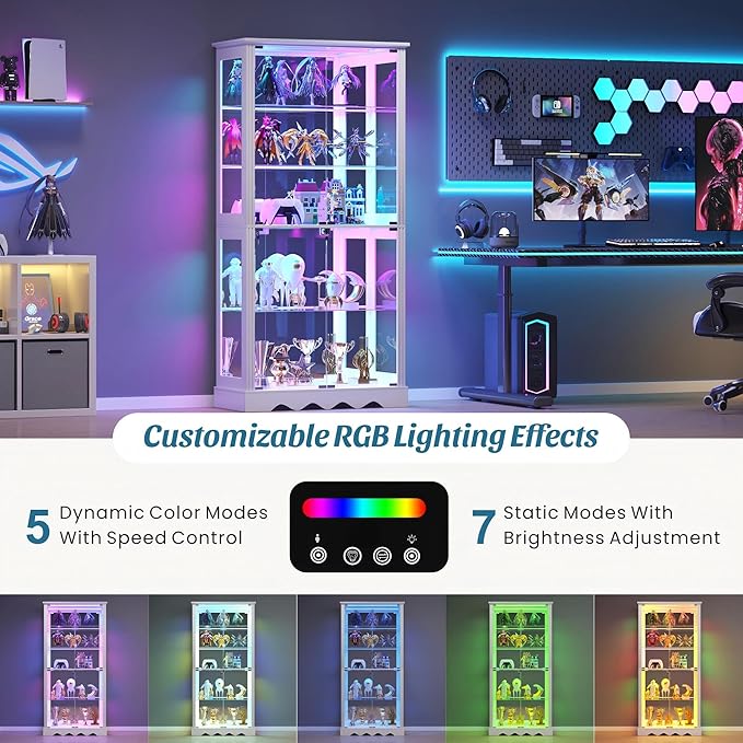 Dystler Display Cabinet with Glass Doors, LED Display Case with Removable Shelf - Image 3