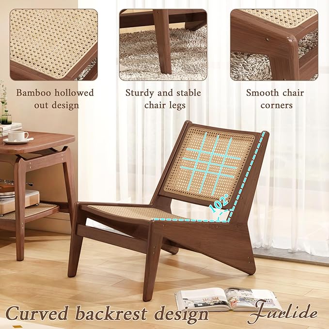 Furlide Rattan Chair 2Pcs, Mid-Century Accent Chair, Rattan Lounge Chair - Image 4