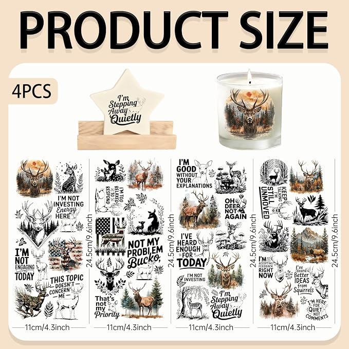 4 Sheets Rub on Transfers for Crafts, Forest Deer Furniture Transfers for Wood - Image 2