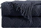 BOURINA Navy Throw Blanket 50x60 Inches Throw Textured Solid Soft Ripple Throws - Image 7