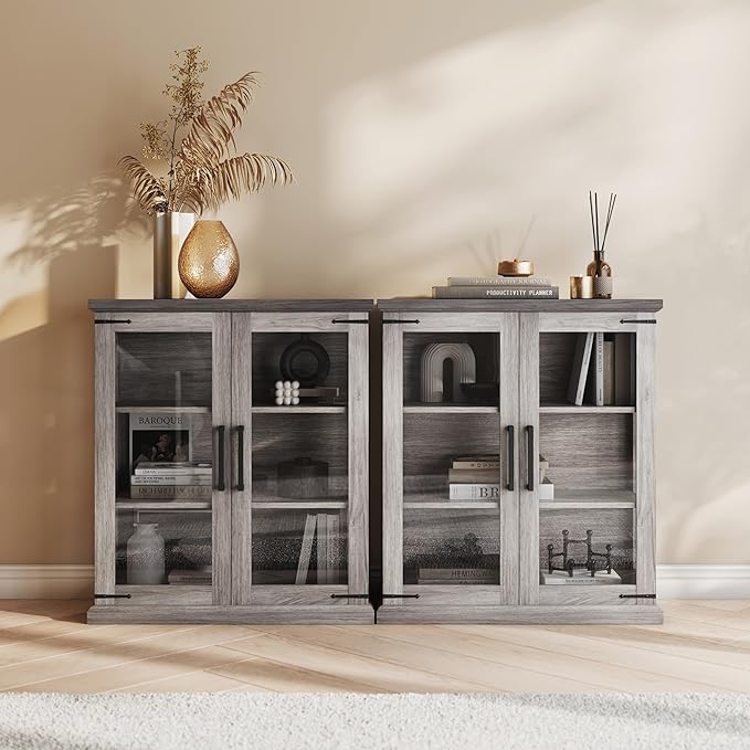 BELLEZE Set of 2 Glass Display Cabinet, Living Room, or Kitchen - Image 6