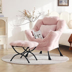 Lazy Chair with Ottoman, Large Pink Accent Chair with Ottoman and FA Throw - Image 4