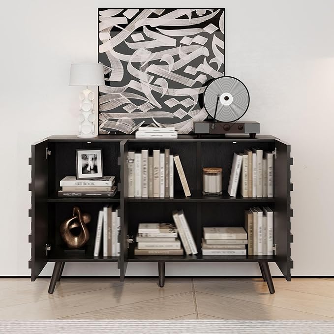 Fluted Storage Unit Cabinet, Modern Black Console Cabinets - Image 3