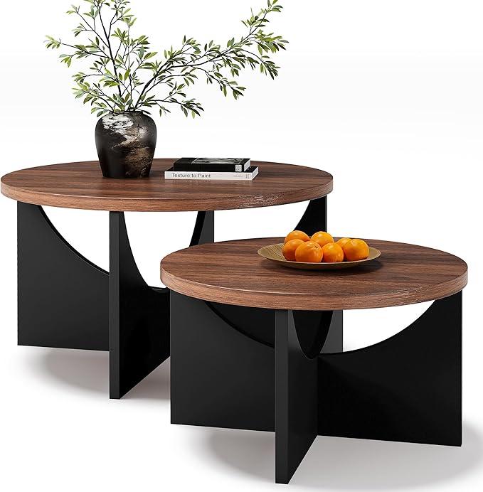 LIKIMIO Nesting Coffee Tables Set of 2, 31.5" Round Side Tables by LIKIMIO