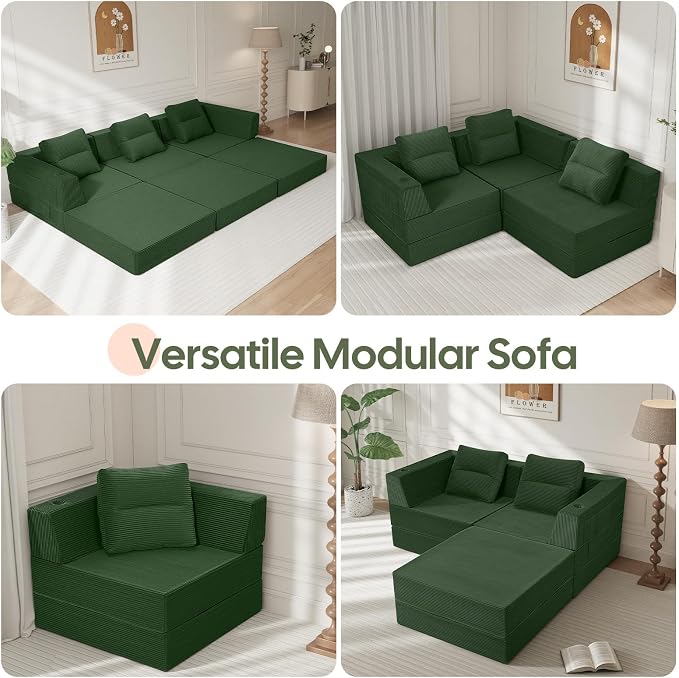 COMAX Futon Sofa Bed 3 Seater, 4 in 1 Folding Boneless Sleeper Corduroy Couch - Image 5