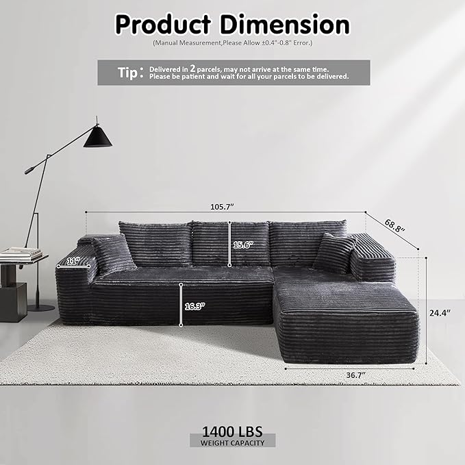 ovios 104" Cloud Boneless Couch - Image 2