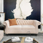 ORRD 2 Piece Living Room Set, Velvet Chesterfield Sofa Loveseat Couch - Image 4