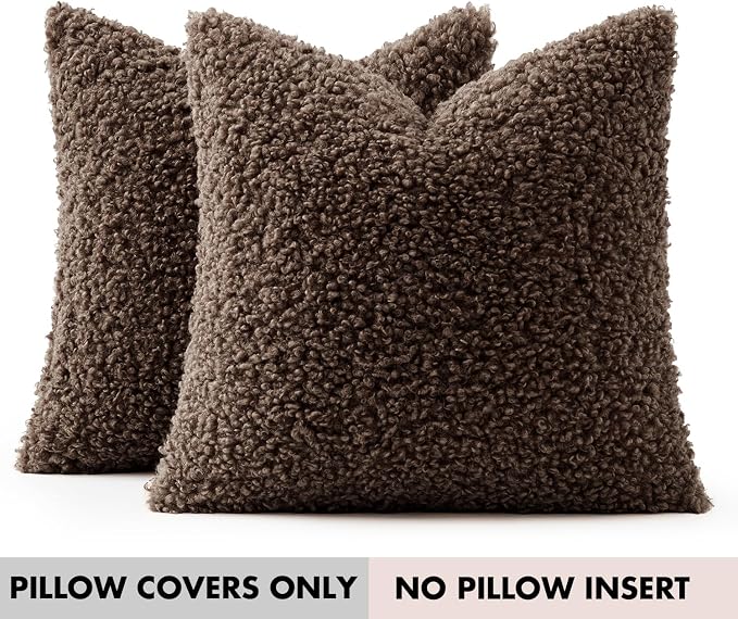 Faux Fur Throw Pillow Covers 24x24 Inch Set of 2 Boucle Neutral Decorative - Image 7