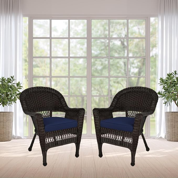 Jeco Wicker Chair with Blue Cushion - Image 9