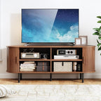 55" TV Stand with Power Outlet, Mid-Century Modern Television Stand, Fluted - Image 5