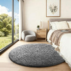 Ophanie Round Rug 4Ft Grey Circle Area Rugs, Fluffy Fuzzy Small Bedroom Carpet - Image 6