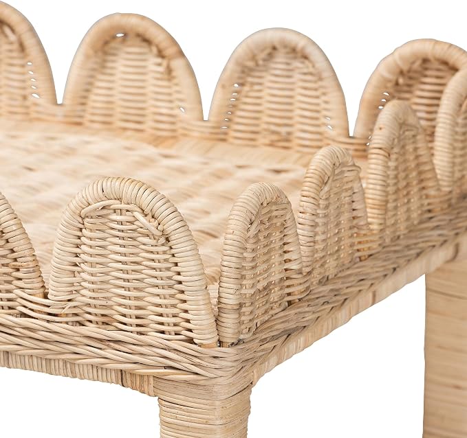 Bali & pari Sumana Bohemian Scallop Natural Rattan and Mahogany Side Table - Image 6
