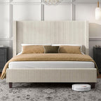 HOWE King Size Bed Frame with 50.8" Tall Wingback Headboard, Modern Corduroy - Image 3