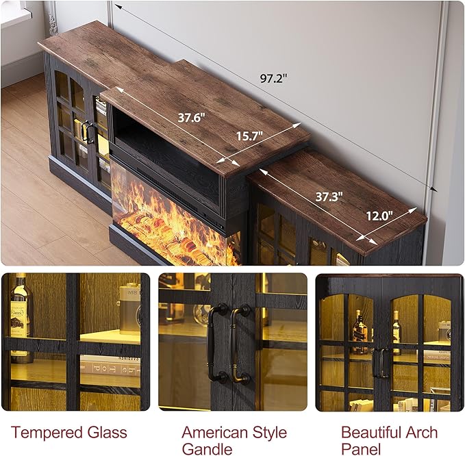 97" Fireplace TV Stand with 36" Electric Fireplace, Farmhouse Entertainment - Image 4