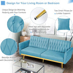70” Velvet Futon Sofa Bed with 2 Pillows and Adjustable Armrests, Convertible - Image 4