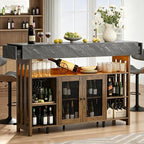 Loomie Bar Table Cabinet with Grey Marble Top & LED Lights & 2 Drawers - Image 4