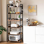 HCHQHS Adjustable 6 Tier Open Bookcase, Rustic Farmhouse Book Shelves, - Image 7