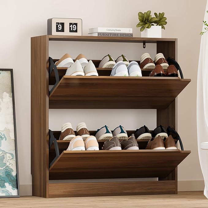 BORNOON Shoe Cabinet with 2 Flip Drawers, Slim Narrow Shoe Storage Cabinet by BORNOON
