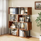 Furologee 5 Tier Bookshelf, S Shaped Geometric Bookcase, Narrow Freestanding - Image 2