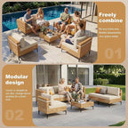 ABCASA Patio Furniture Set, Boho Patio Conversation Set Sectional Sofa - Image 4