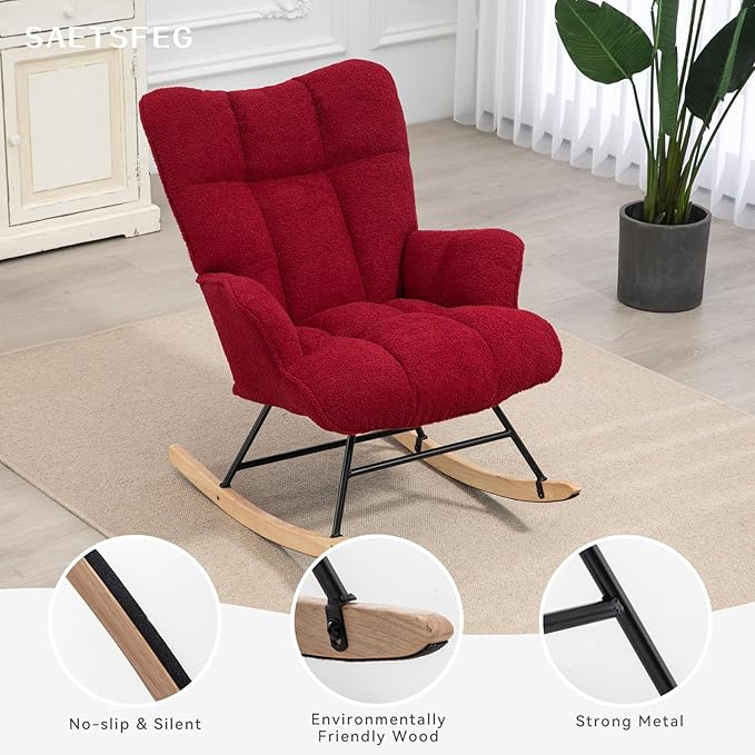 SAETSFEG Rocking Chair Nursery Teddy Upholstered Glider Rocker Rocking Accent - Image 4